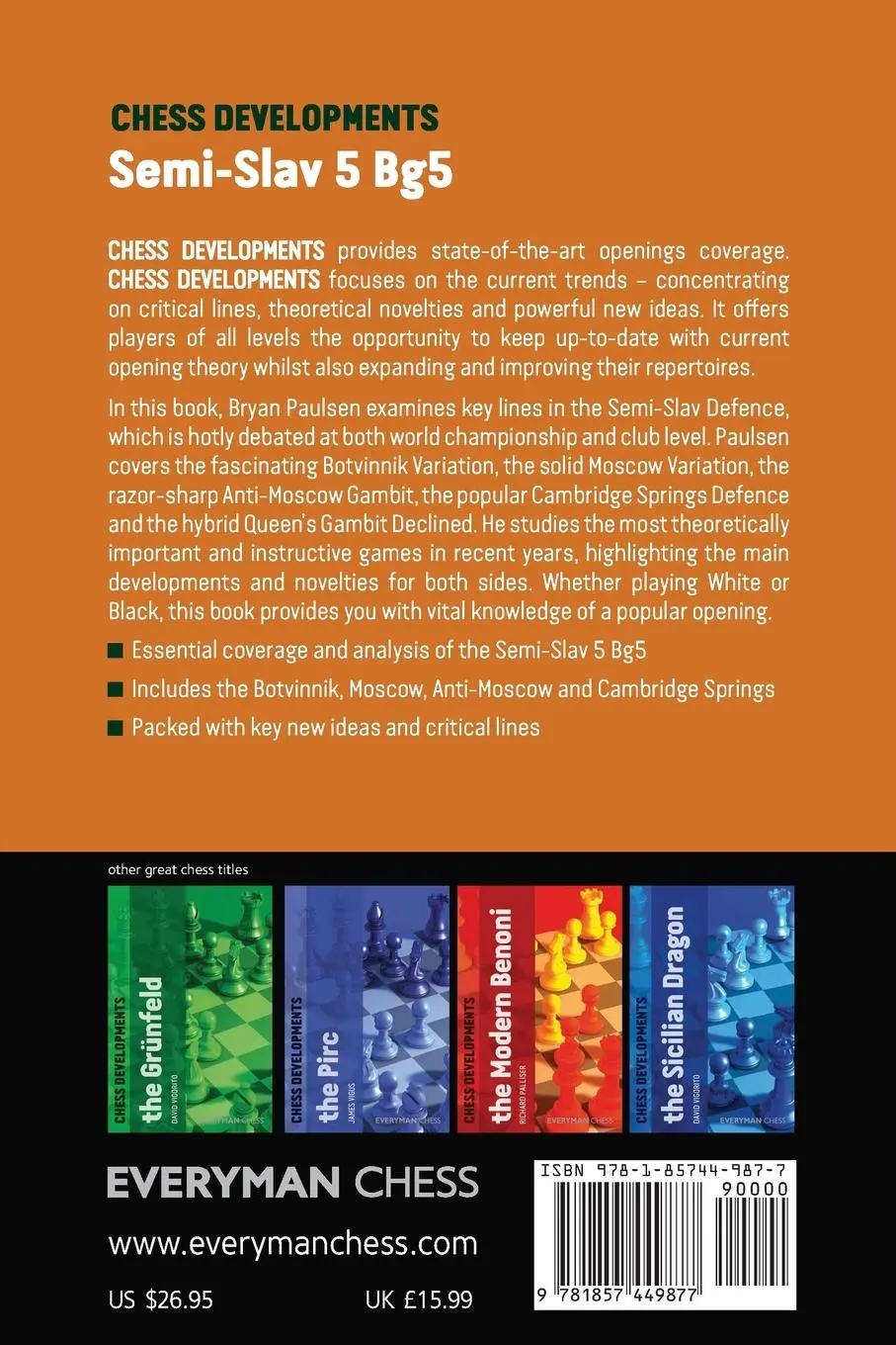 Rückseite: 9781857449877 | Chess Developments | The Semi-Slav 5 Bg5 | Bryan Paulsen | Taschenbuch