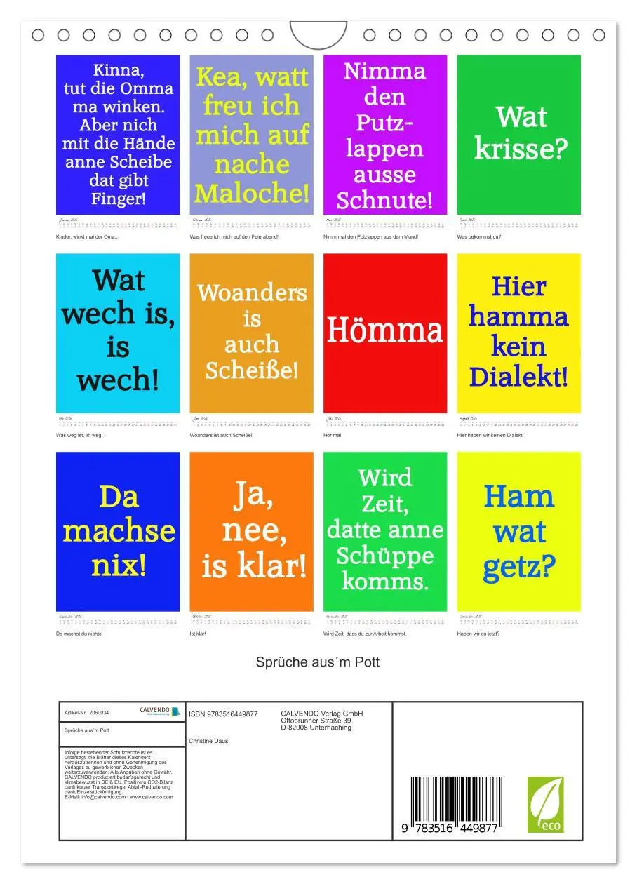 Bild: 9783516449877 | Sprüche aus´m Pott (Wandkalender 2026 DIN A4 hoch), CALVENDO...