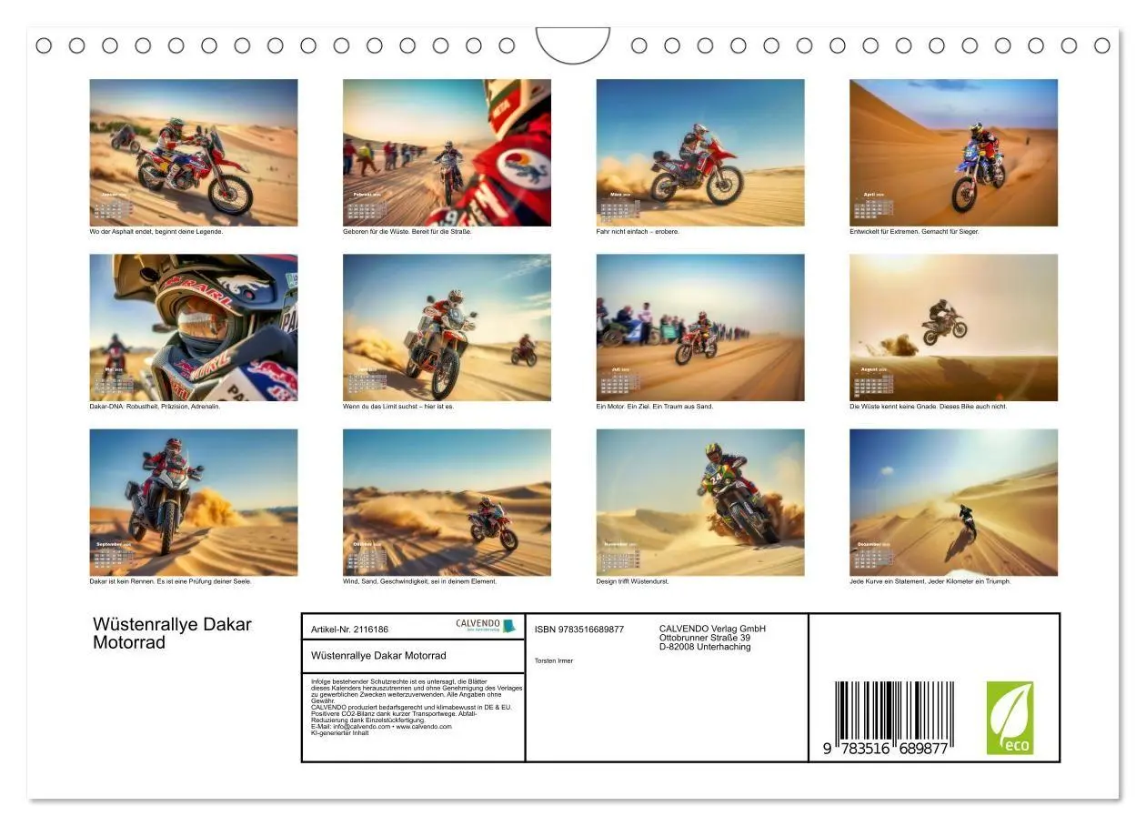 Bild: 9783516689877 | Wüstenrallye Dakar Motorrad (Wandkalender 2026 DIN A4 quer),...