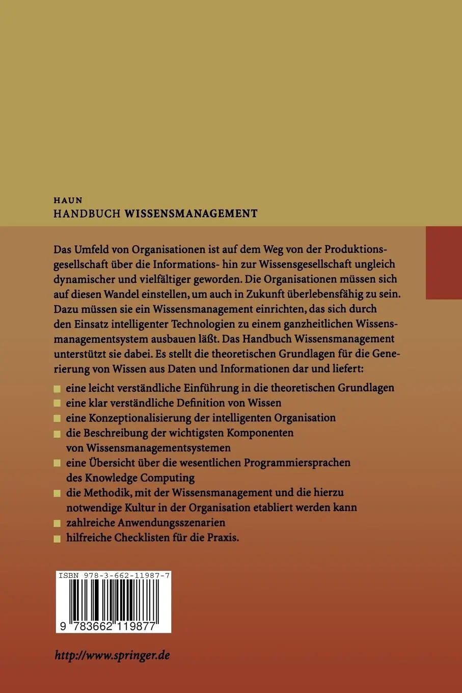 Rückseite: 9783662119877 | Handbuch Wissensmanagement | Matthias Haun | Taschenbuch | x | Deutsch