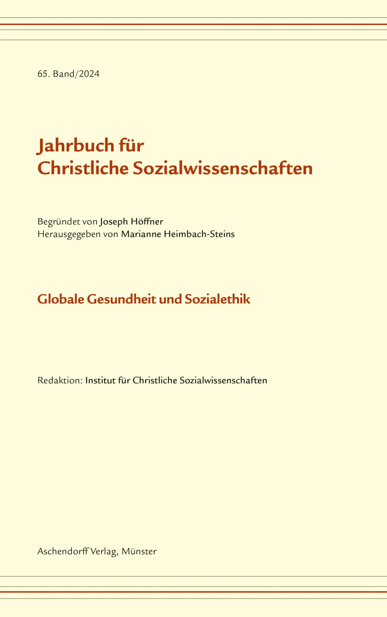 Cover: 9783402109977 | Jahrbuch für Christliche Sozialwissenschaften, 65. Band/2024 | Buch
