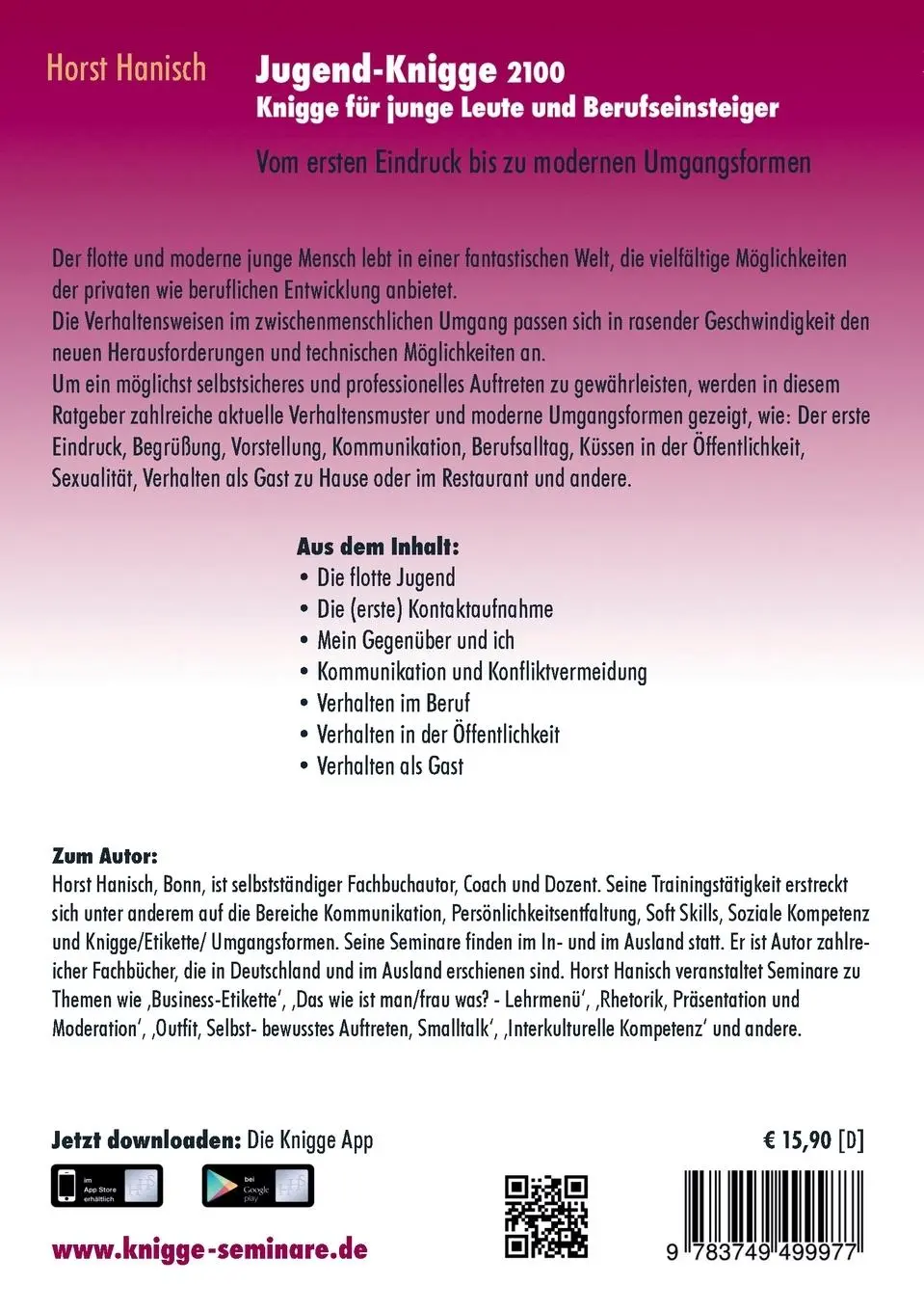 Rückseite: 9783749499977 | Jugend-Knigge 2100 | Horst Hanisch | Taschenbuch | 152 S. | Deutsch