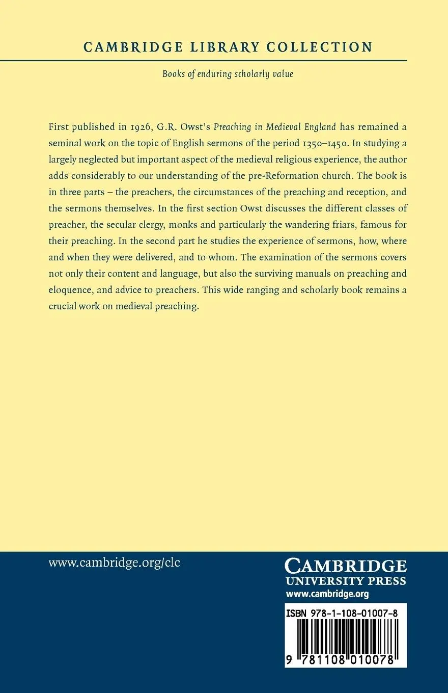 Rückseite: 9781108010078 | Preaching in Medieval England | G. R. Owst (u. a.) | Taschenbuch