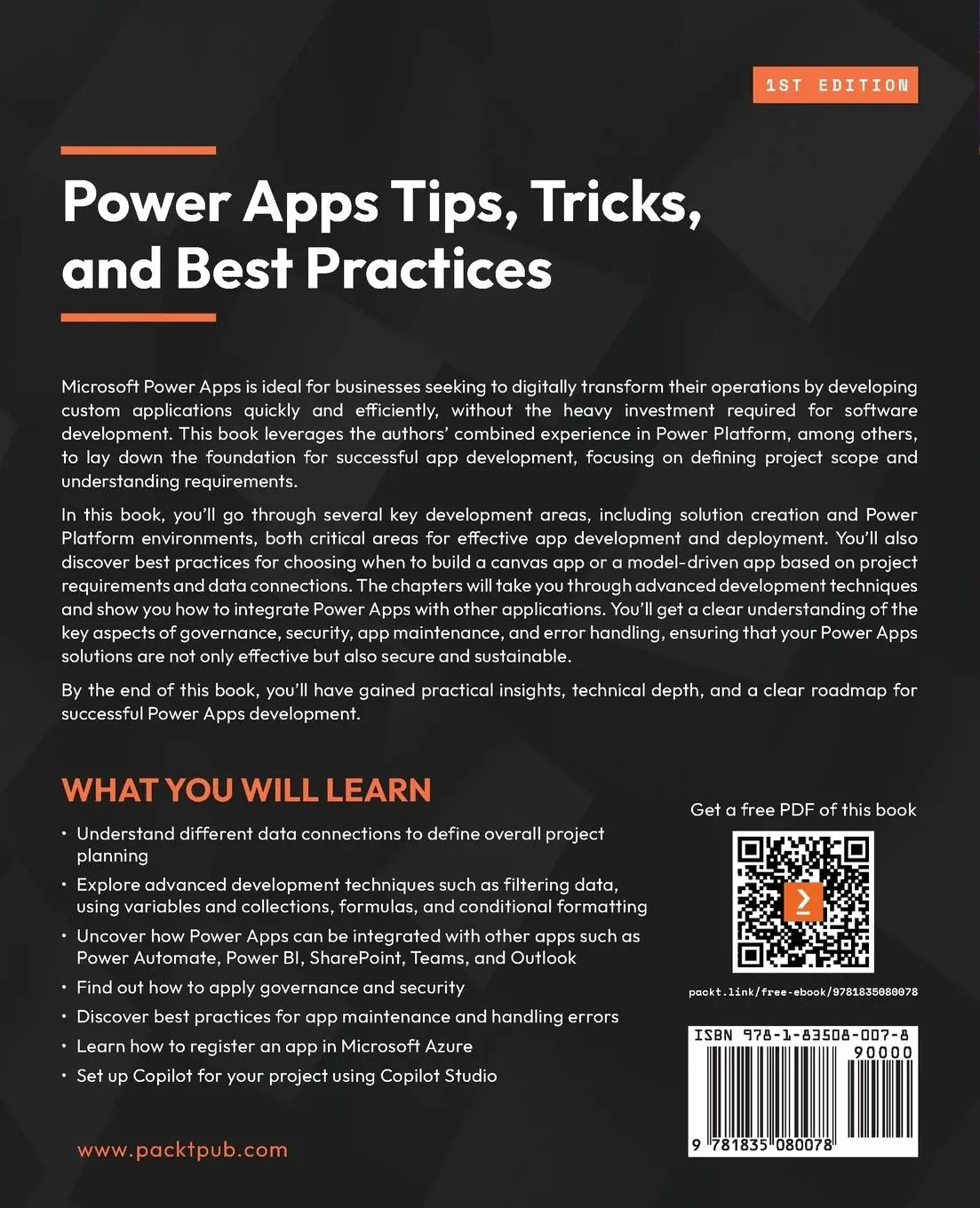 Rückseite: 9781835080078 | Power Apps Tips, Tricks, and Best Practices | Andrea Pinillos (u. a.)