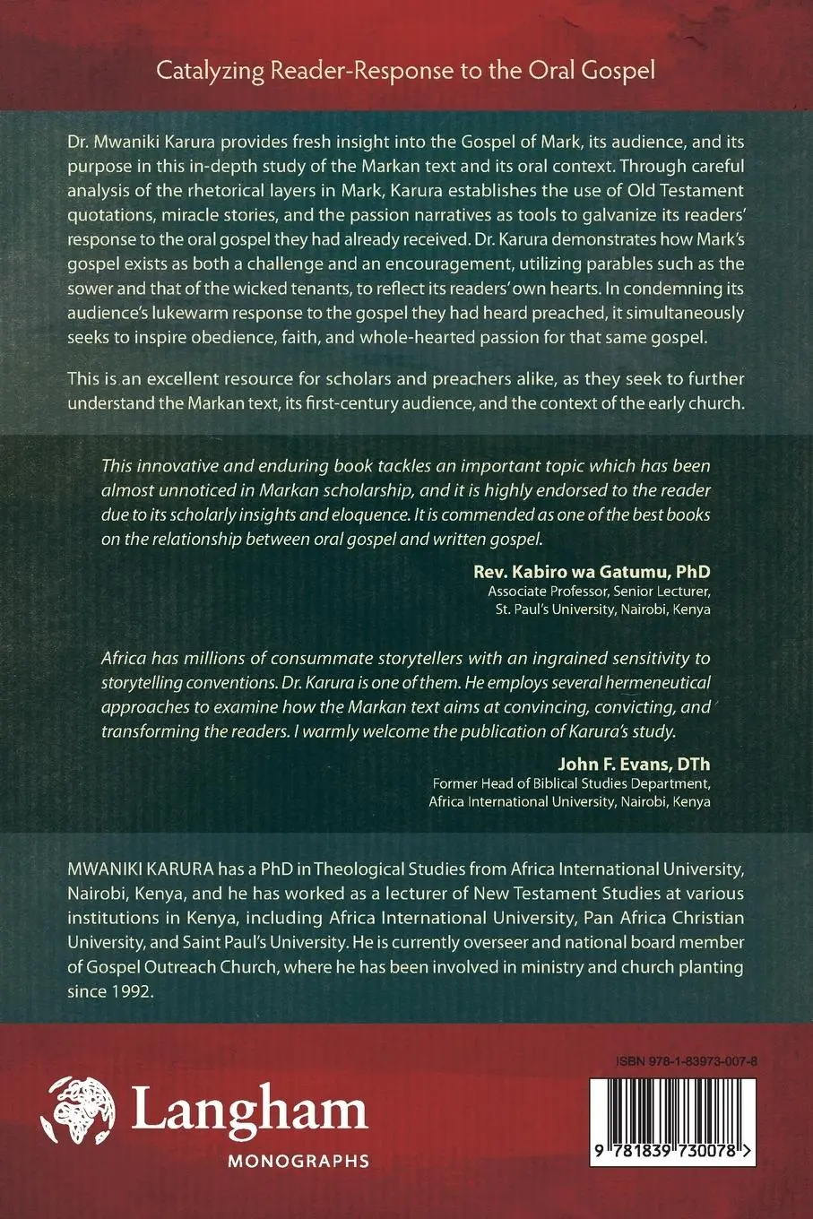 Rückseite: 9781839730078 | Catalyzing Reader-Response to the Oral Gospel | Mwaniki Karura | Buch
