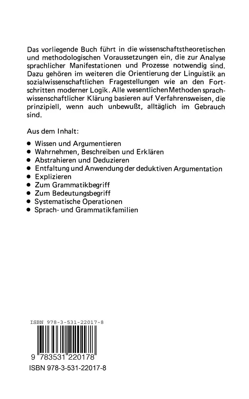 Rückseite: 9783531220178 | Grundlagen der Linguistik | Dieter Wunderlich | Taschenbuch | 431 S.