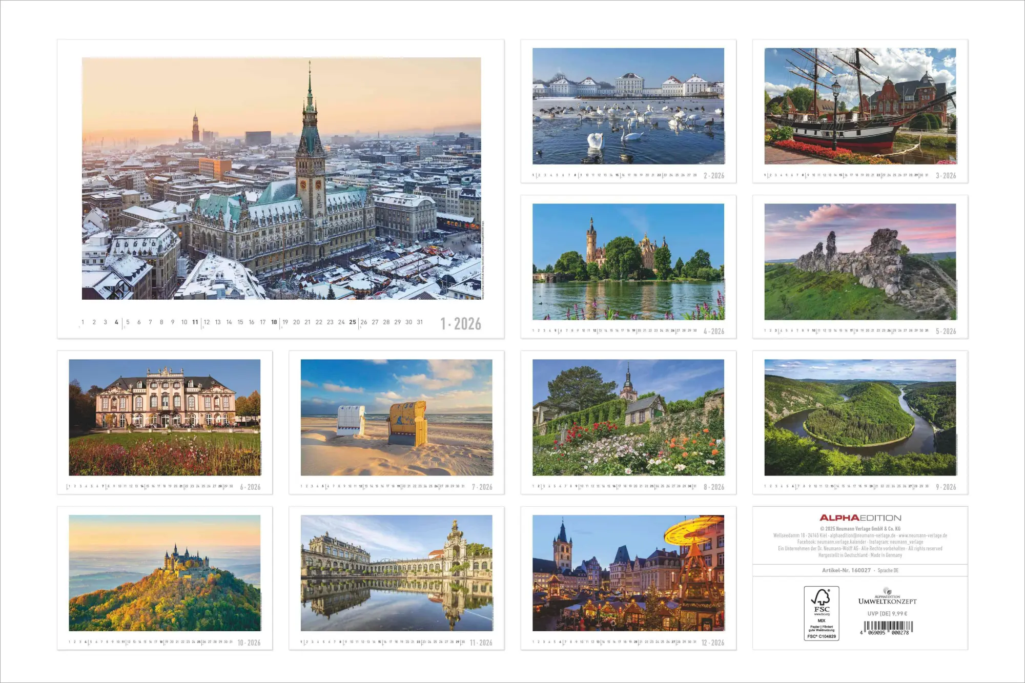 Rückseite: 4069095000278 | Faszinierendes Deutschland 2026 - Bildkalender 49,5x33 cm | Neumann