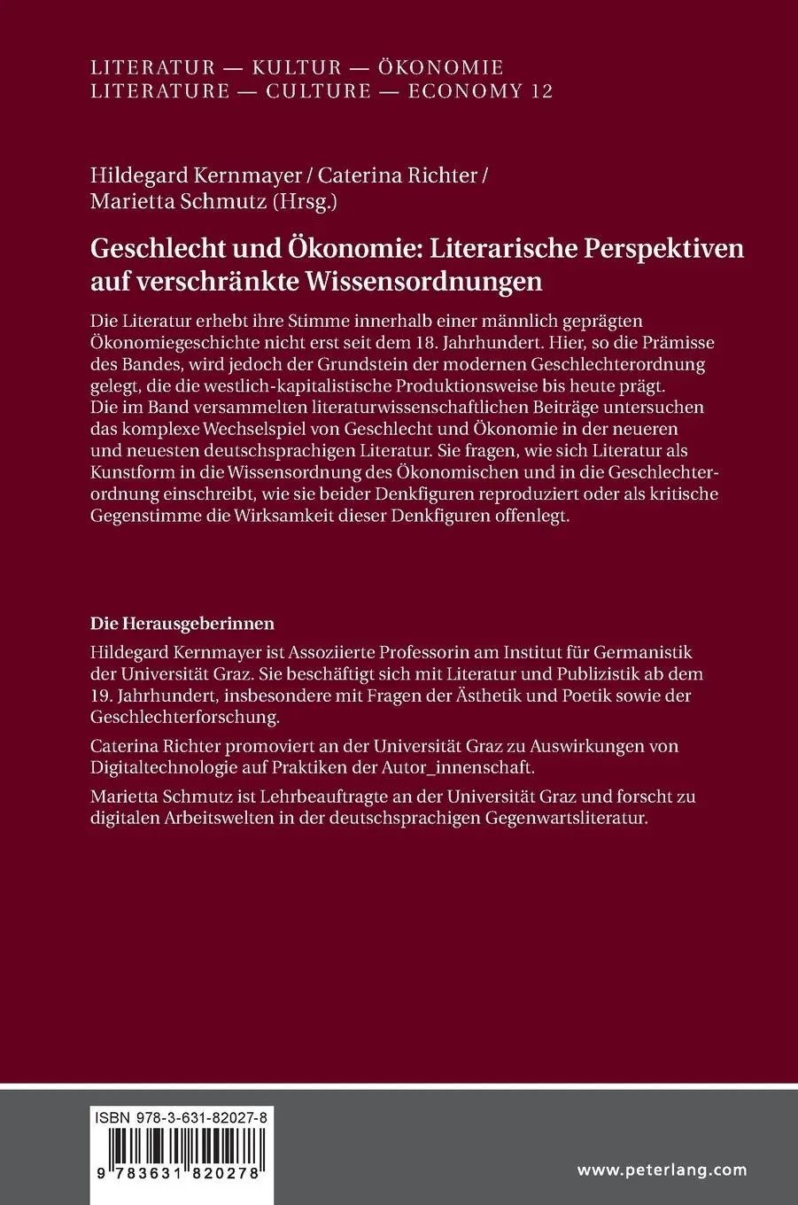 Rückseite: 9783631820278 | Geschlecht und Ökonomie: Literarische Perspektiven auf verschränkte...