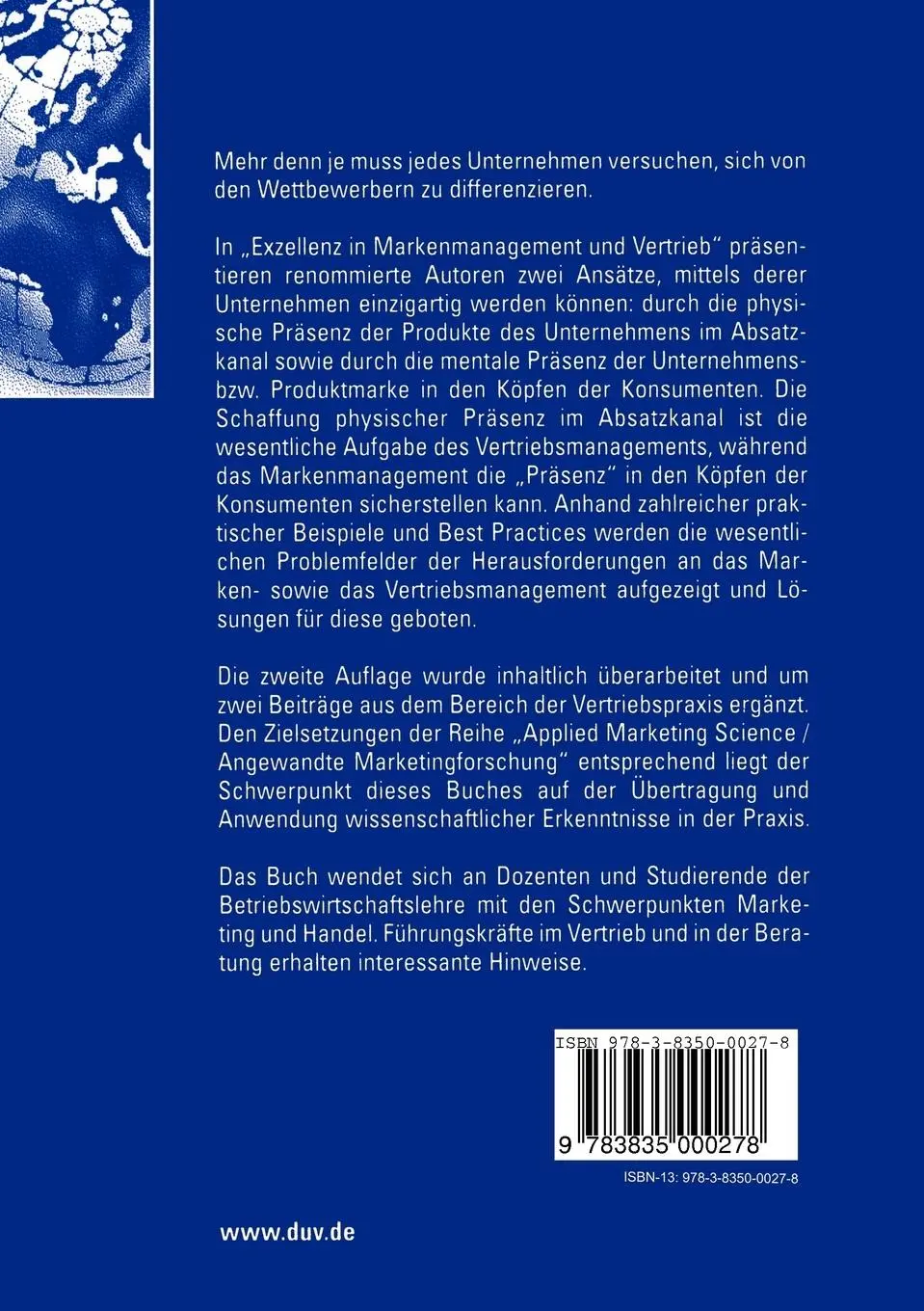 Rückseite: 9783835000278 | Exzellenz in Markenmanagement und Vertrieb | Dieter Ahlert (u. a.) | x