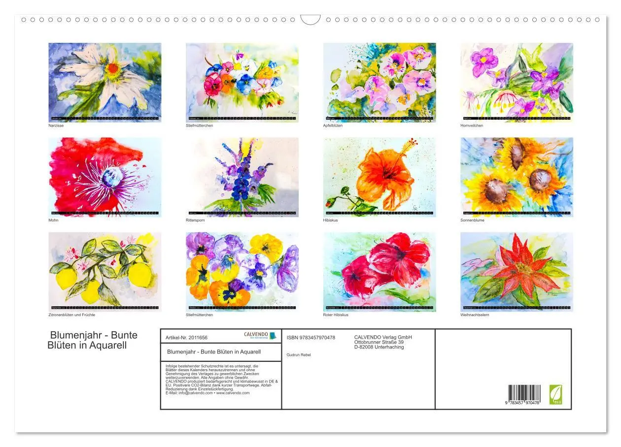 Bild: 9783457970478 | Blumenjahr - Bunte Blüten in Aquarell (Wandkalender 2026 DIN A2...
