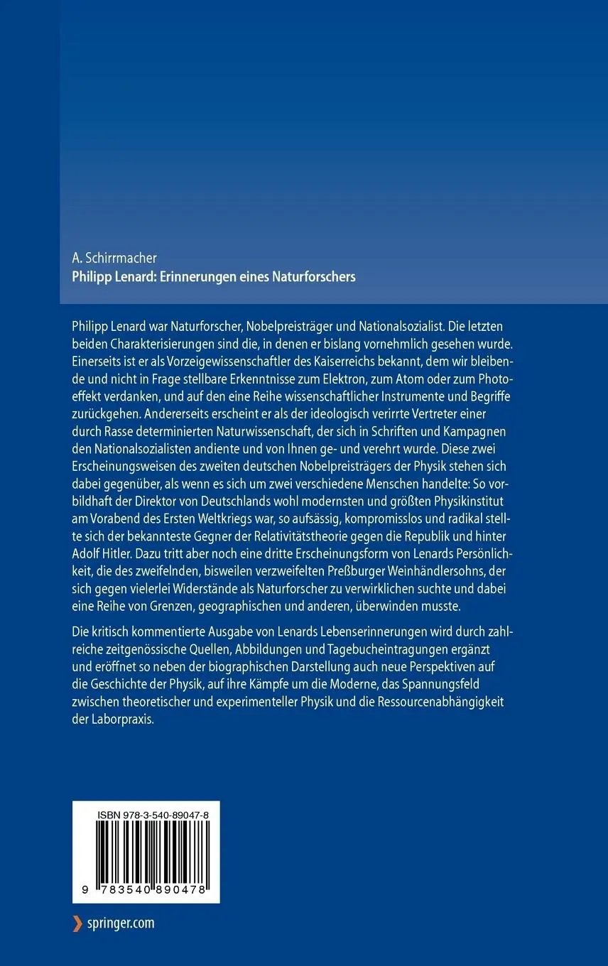 Rückseite: 9783540890478 | Philipp Lenard: Erinnerungen eines Naturforschers | Arne Schirrmacher