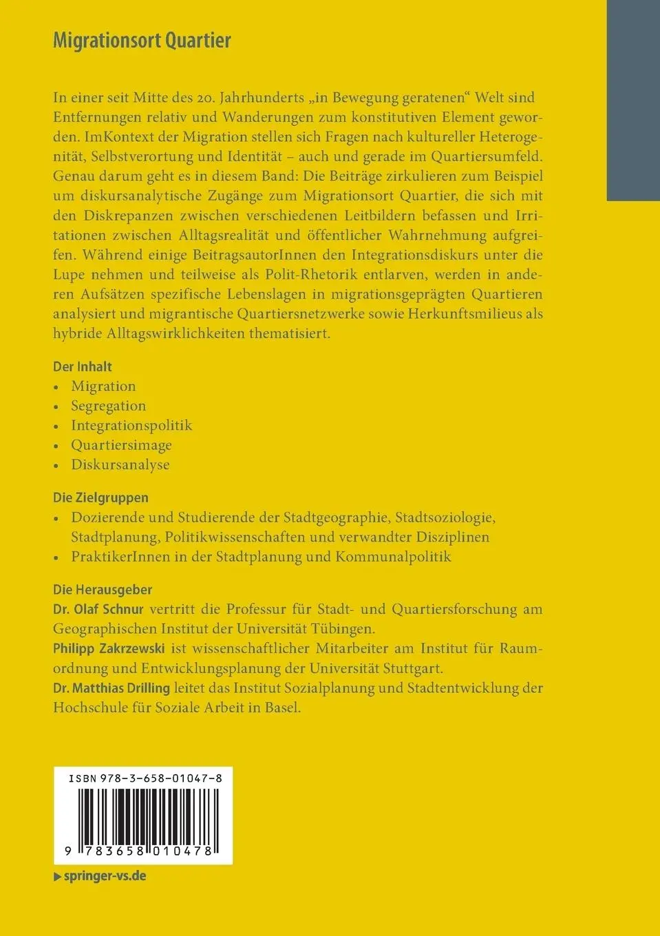 Rückseite: 9783658010478 | Migrationsort Quartier | Olaf Schnur (u. a.) | Taschenbuch | viii