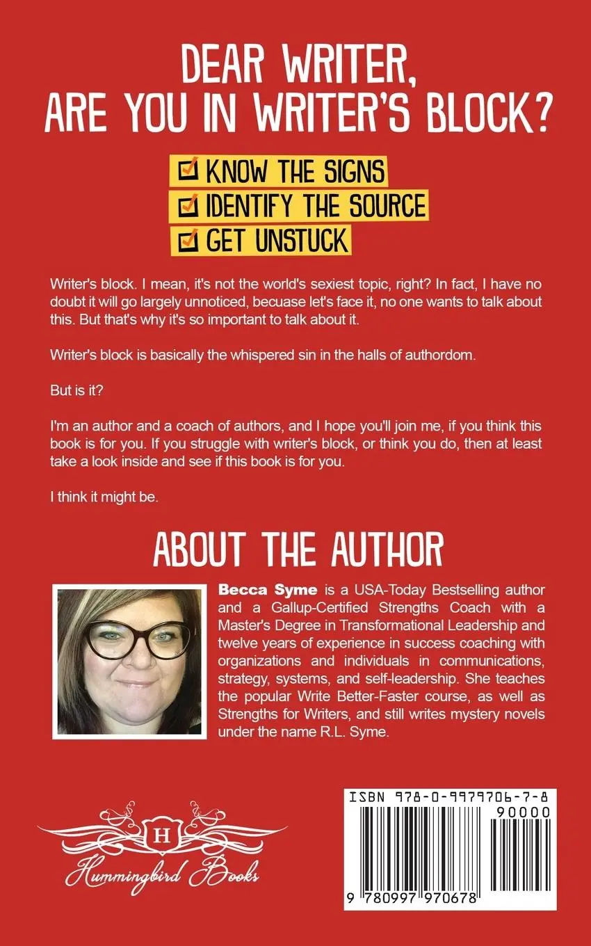 Rückseite: 9780997970678 | Dear Writer, Are You In Writer's Block? | Becca Syme | Taschenbuch