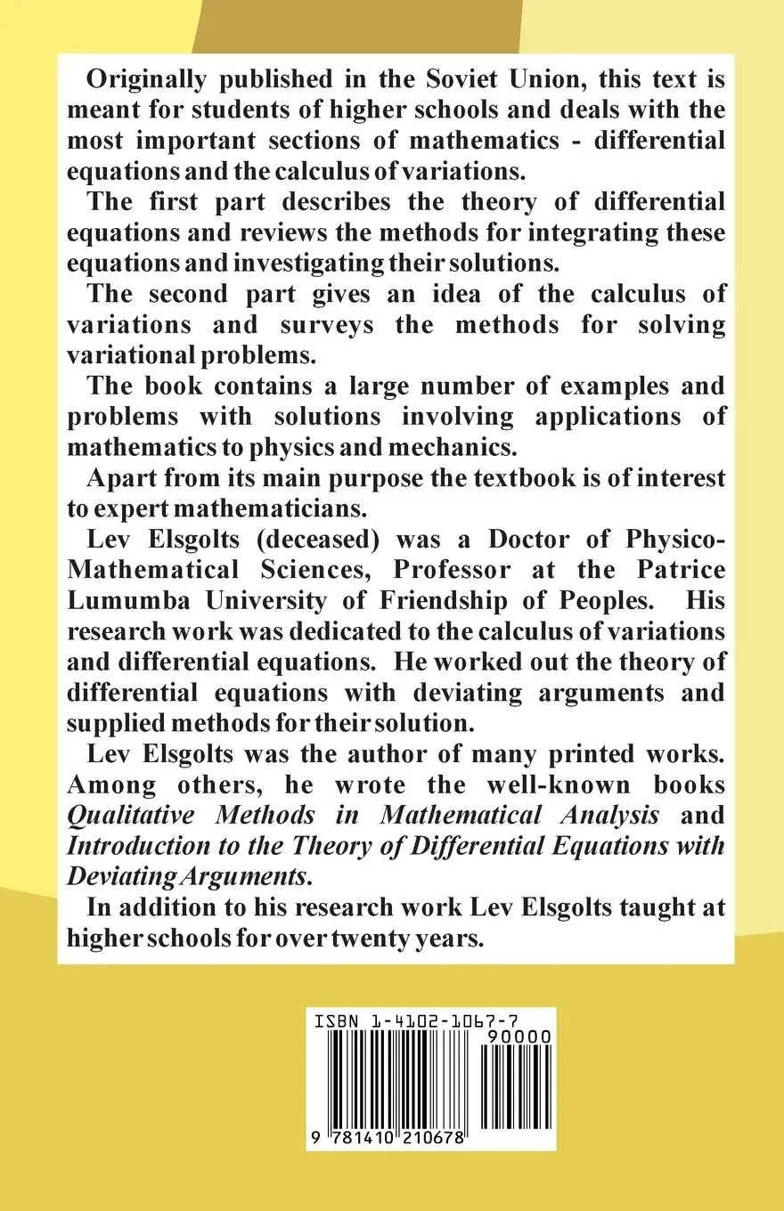 Rückseite: 9781410210678 | Differential Equations and the Calculus of Variations | Lev Elsgolts