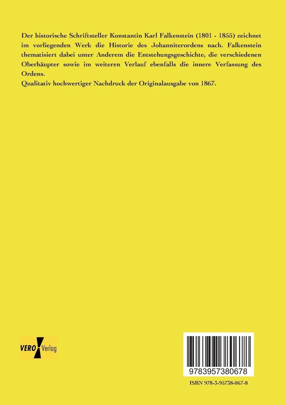 Rückseite: 9783957380678 | Geschichte des Johanniter-Ordens | Karl Falkenstein | Taschenbuch