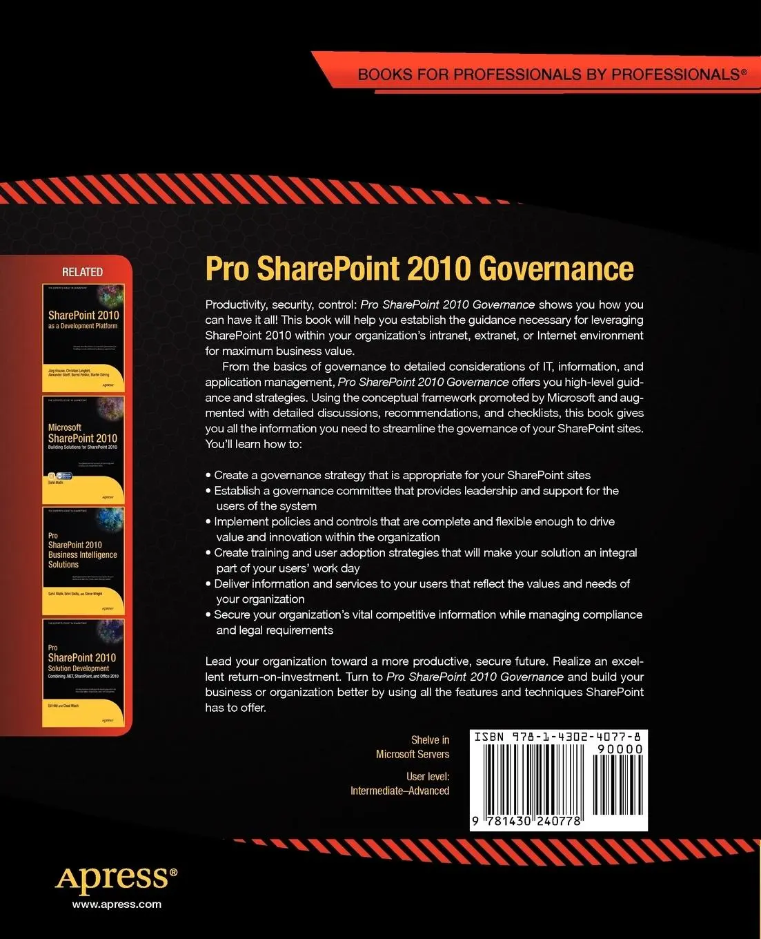 Rückseite: 9781430240778 | Pro SharePoint 2010 Governance | Steve Wright (u. a.) | Taschenbuch