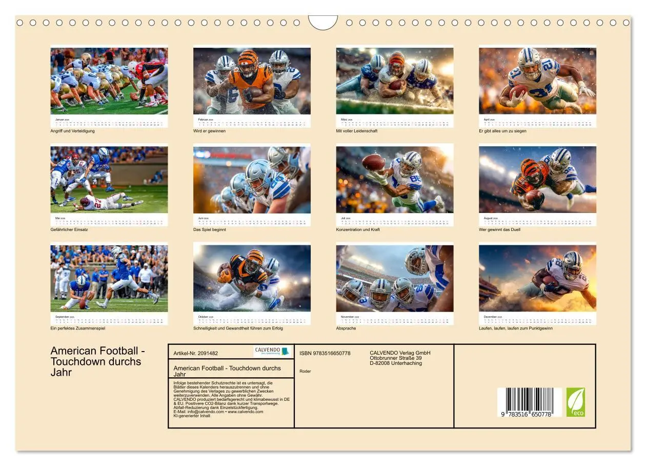 Bild: 9783516650778 | American Football - Touchdown durchs Jahr (Wandkalender 2026 DIN A3...