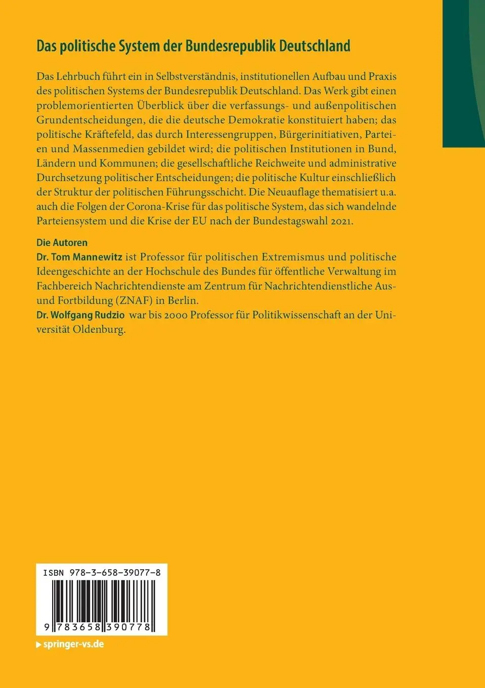 Rückseite: 9783658390778 | Das politische System der Bundesrepublik Deutschland | Rudzio (u. a.)