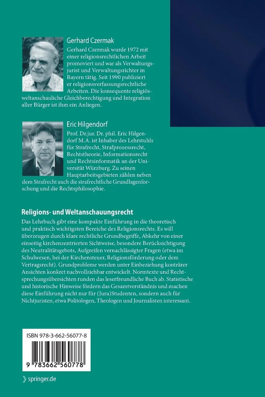 Rückseite: 9783662560778 | Religions- und Weltanschauungsrecht | Eine Einführung | Taschenbuch