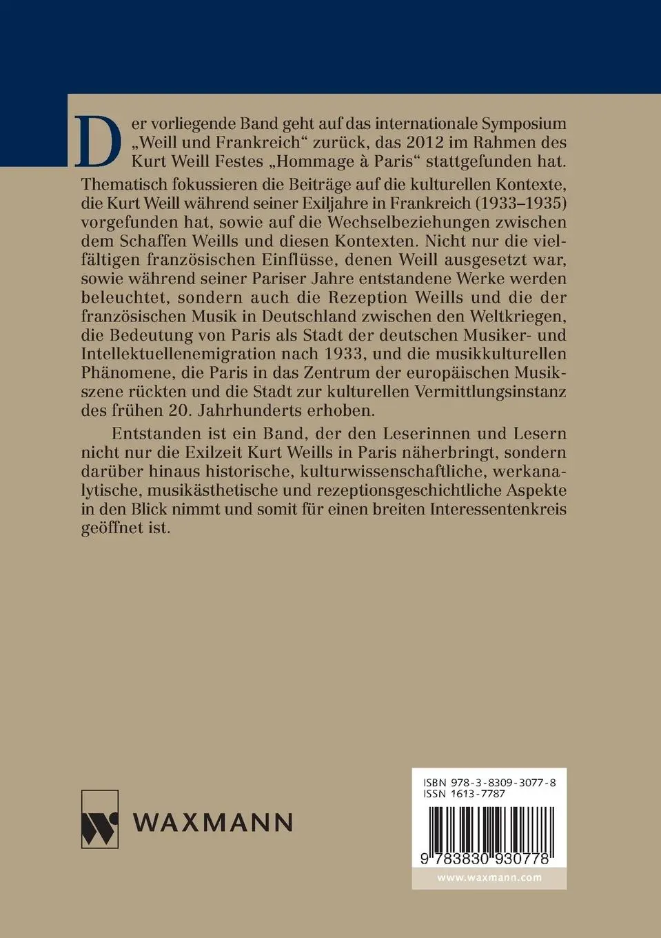 Rückseite: 9783830930778 | Kurt Weill und Frankreich | Andreas Eichhorn | Taschenbuch | 252 S.