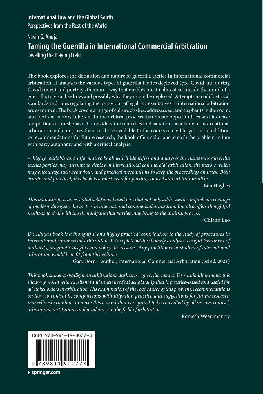 Rückseite: 9789811900778 | Taming the Guerrilla in International Commercial Arbitration | Ahuja