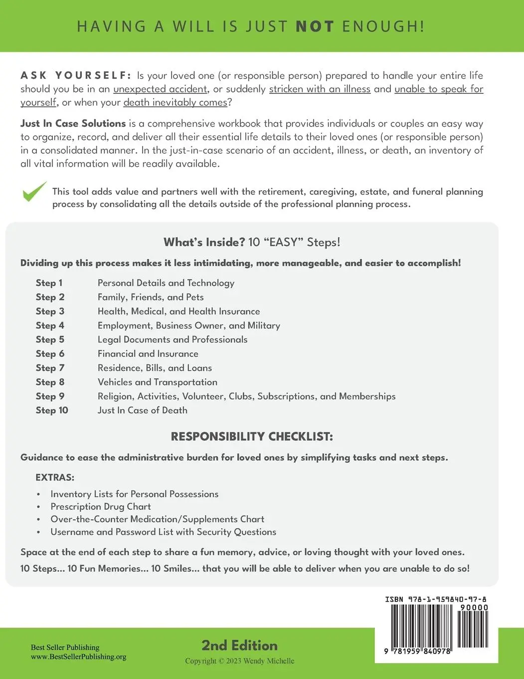 Rückseite: 9781959840978 | Just In Case Solutions | Wendy Michelle | Taschenbuch | Englisch