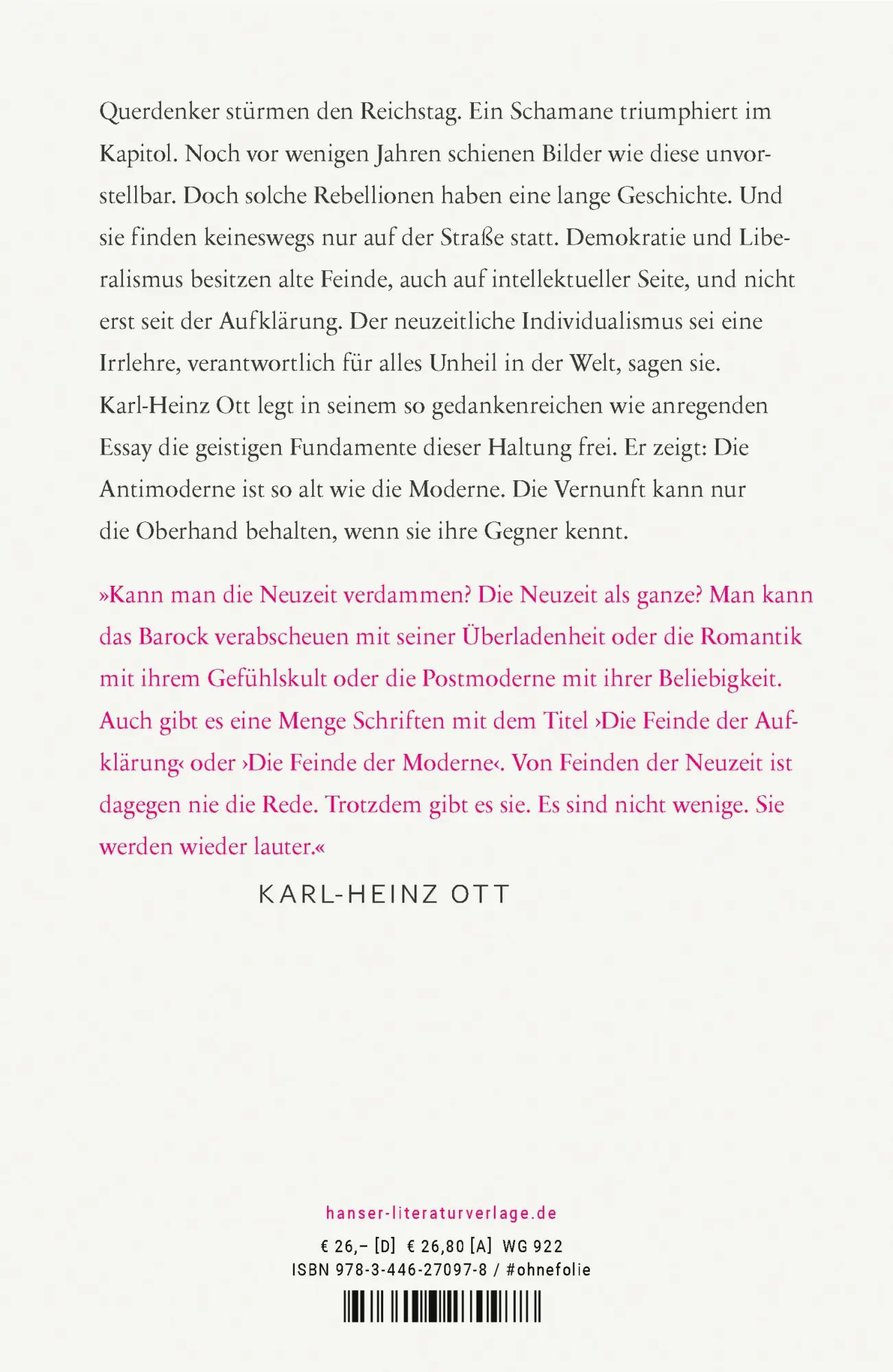 Bild: 9783446270978 | Verfluchte Neuzeit | Eine Geschichte des reaktionären Denkens | Ott
