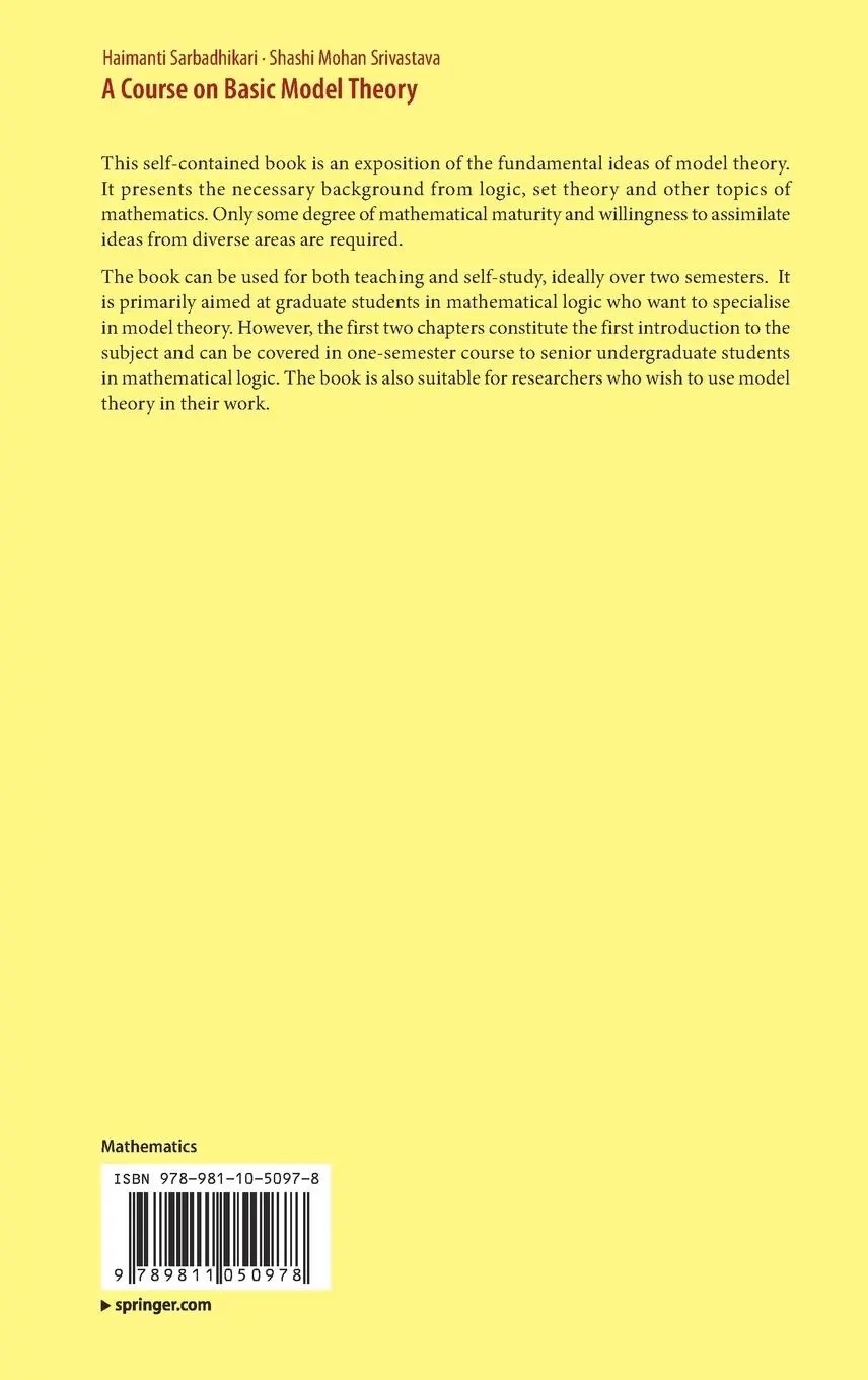 Rückseite: 9789811050978 | A Course on Basic Model Theory | Shashi Mohan Srivastava (u. a.) | xix