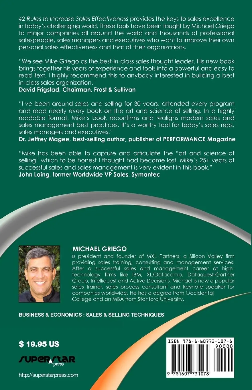 Rückseite: 9781607731078 | 42 Rules to Increase Sales Effectiveness (2nd Edition) | Griego | Buch