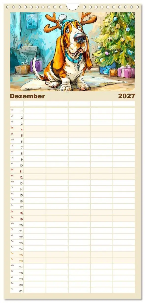 Bild: 9783594291078 | Familienplaner 2027 - Basset Fun. Niedliche Hunde Cartoons zum...