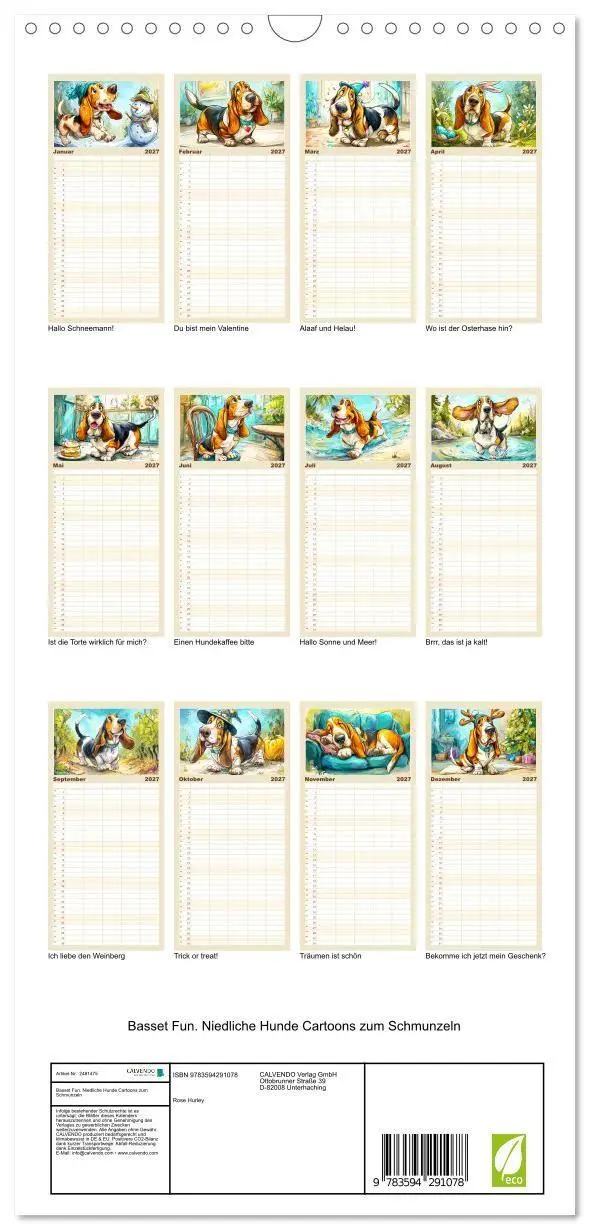 Bild: 9783594291078 | Familienplaner 2027 - Basset Fun. Niedliche Hunde Cartoons zum...