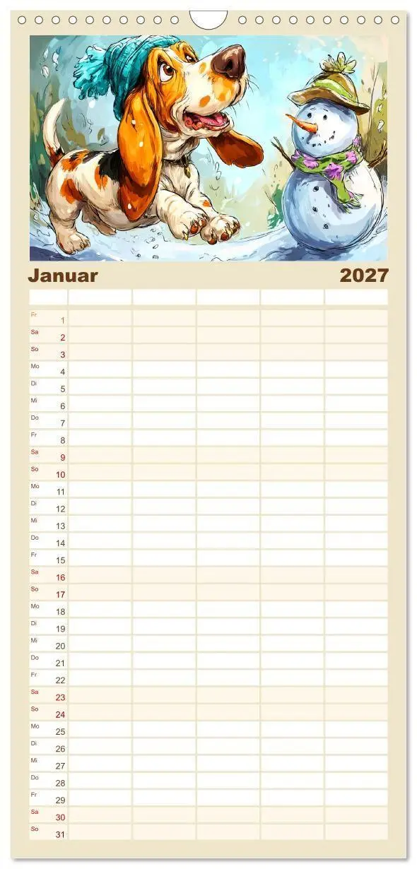 Bild: 9783594291078 | Familienplaner 2027 - Basset Fun. Niedliche Hunde Cartoons zum...