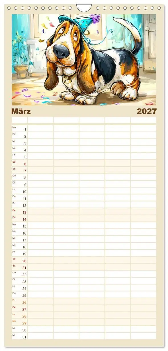 Bild: 9783594291078 | Familienplaner 2027 - Basset Fun. Niedliche Hunde Cartoons zum...