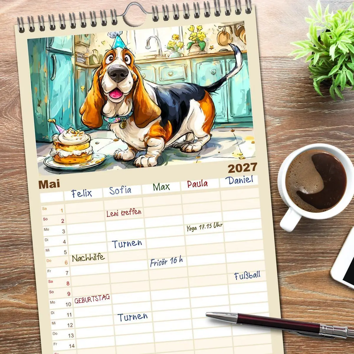 Bild: 9783594291078 | Familienplaner 2027 - Basset Fun. Niedliche Hunde Cartoons zum...