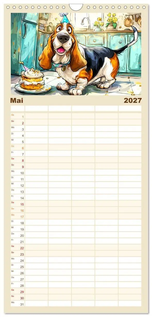 Bild: 9783594291078 | Familienplaner 2027 - Basset Fun. Niedliche Hunde Cartoons zum...