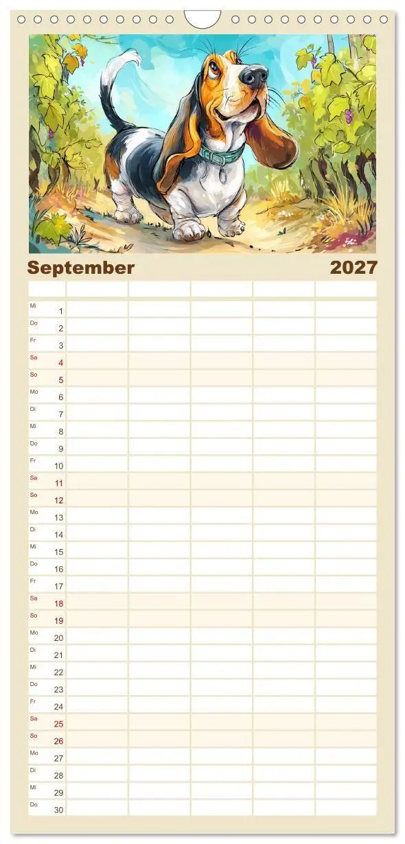 Bild: 9783594291078 | Familienplaner 2027 - Basset Fun. Niedliche Hunde Cartoons zum...