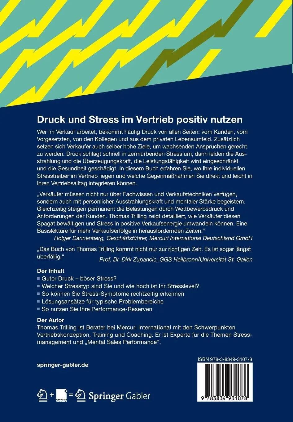 Rückseite: 9783834931078 | Druck und Stress im Vertrieb positiv nutzen | Thomas Trilling | Buch