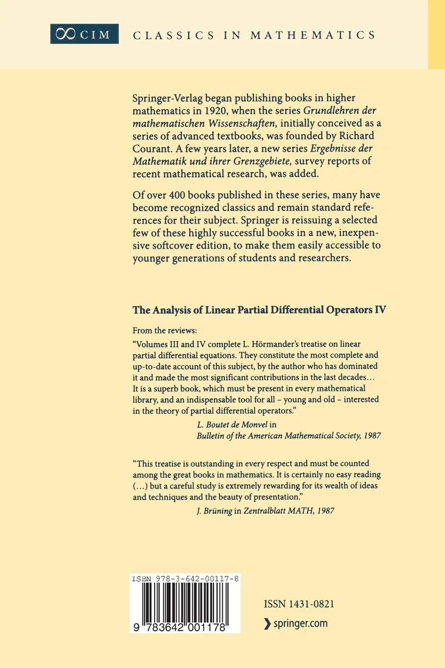 Rückseite: 9783642001178 | The Analysis of Linear Partial Differential Operators IV | Hörmander