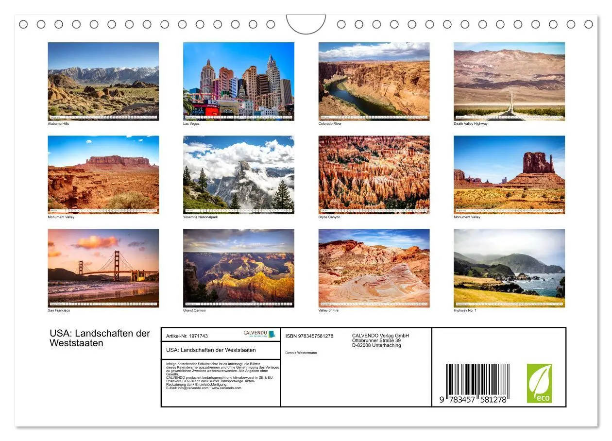 Bild: 9783457581278 | USA: Landschaften der Weststaaten (Wandkalender 2026 DIN A4 quer),...