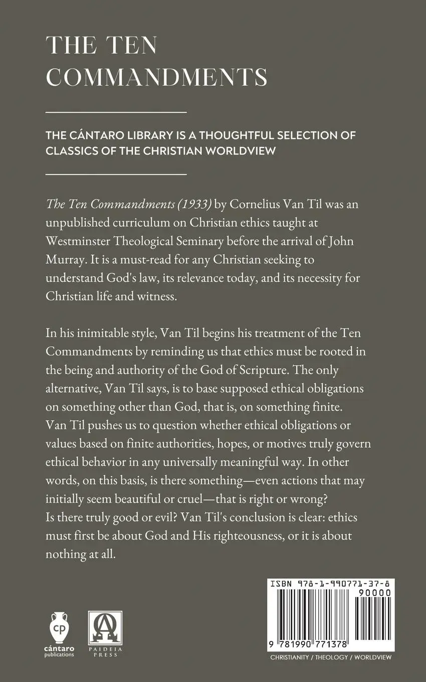 Rückseite: 9781990771378 | The Ten Commandments | Cornelius Van Til | Taschenbuch | Englisch