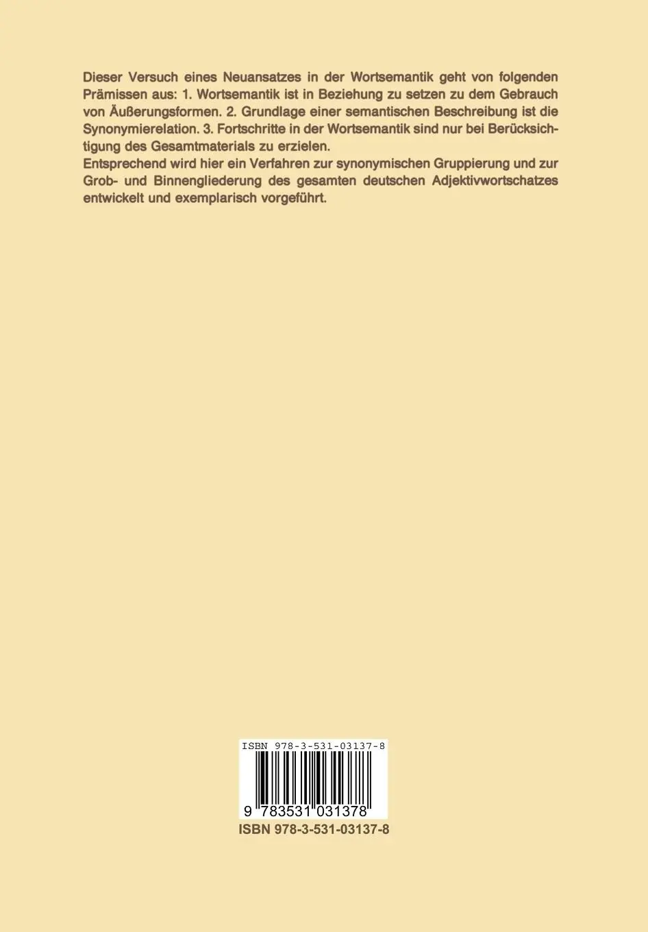 Rückseite: 9783531031378 | Semantik der Adjektive des Deutschen | Franz Hundsnurscher | Buch