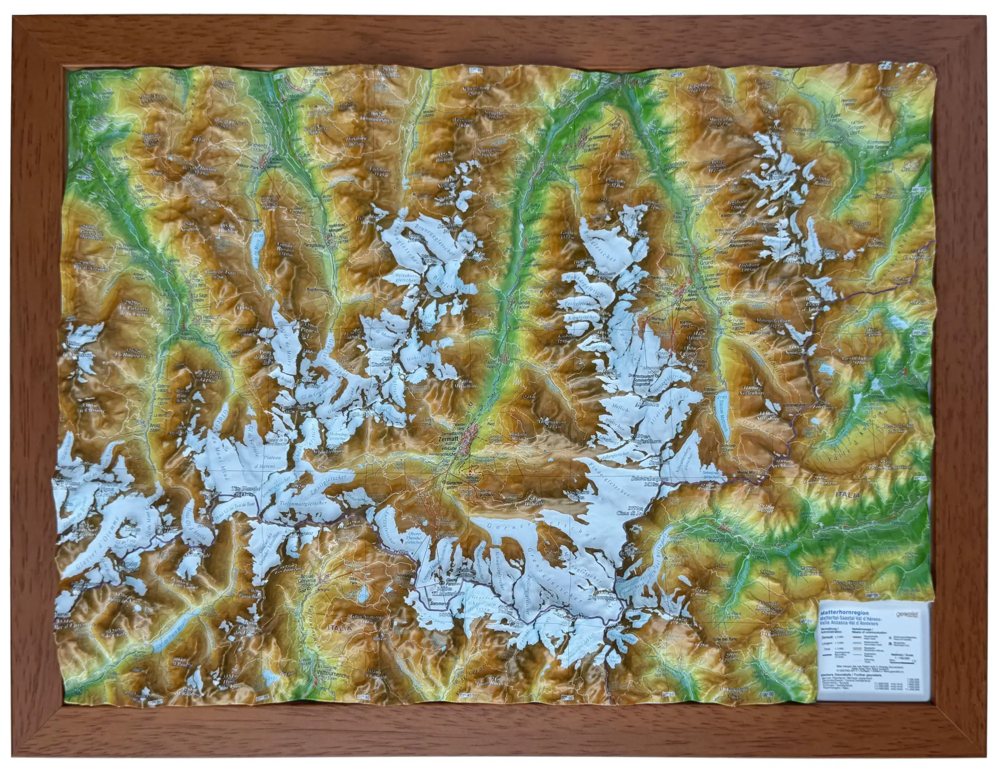 Cover: 4251405901478 | Relief Matterhornregion klein 1:150.000 mit Holzrahmen | (Land-)Karte