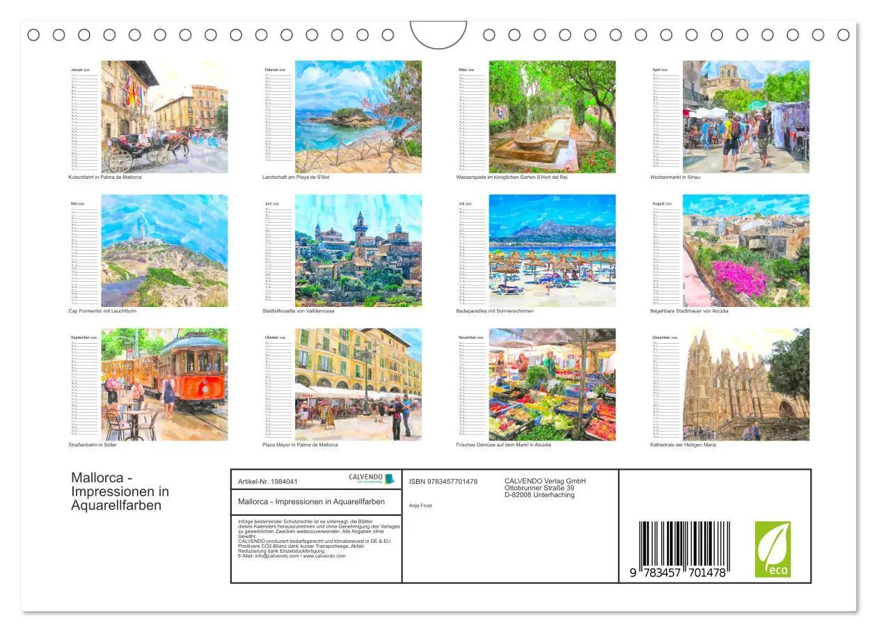 Bild: 9783457701478 | Mallorca - Impressionen in Aquarellfarben (Wandkalender 2026 DIN A4...
