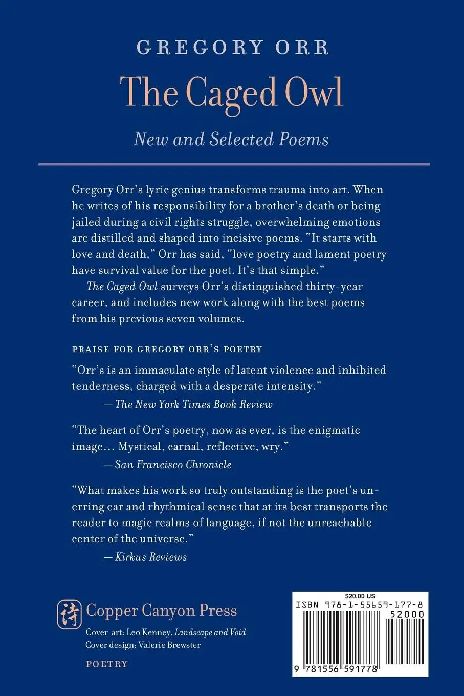 Rückseite: 9781556591778 | The Caged Owl | New &amp; Selected Poems | Gregory Orr | Taschenbuch