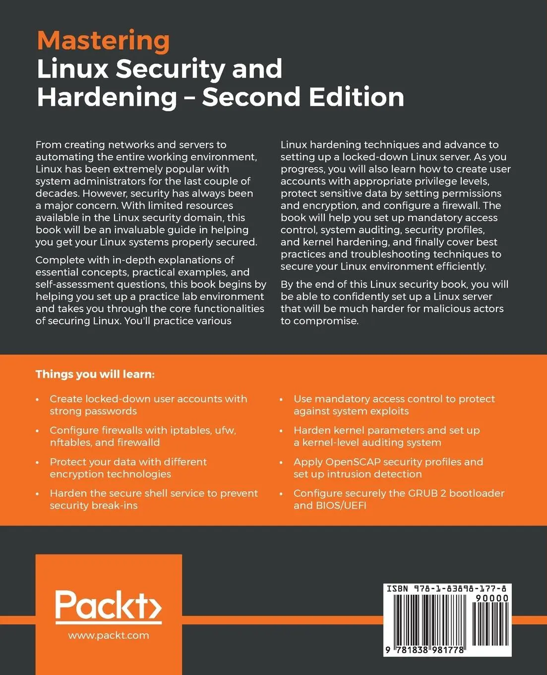 Rückseite: 9781838981778 | Mastering Linux Security and Hardening | Donald A. Tevault | Buch