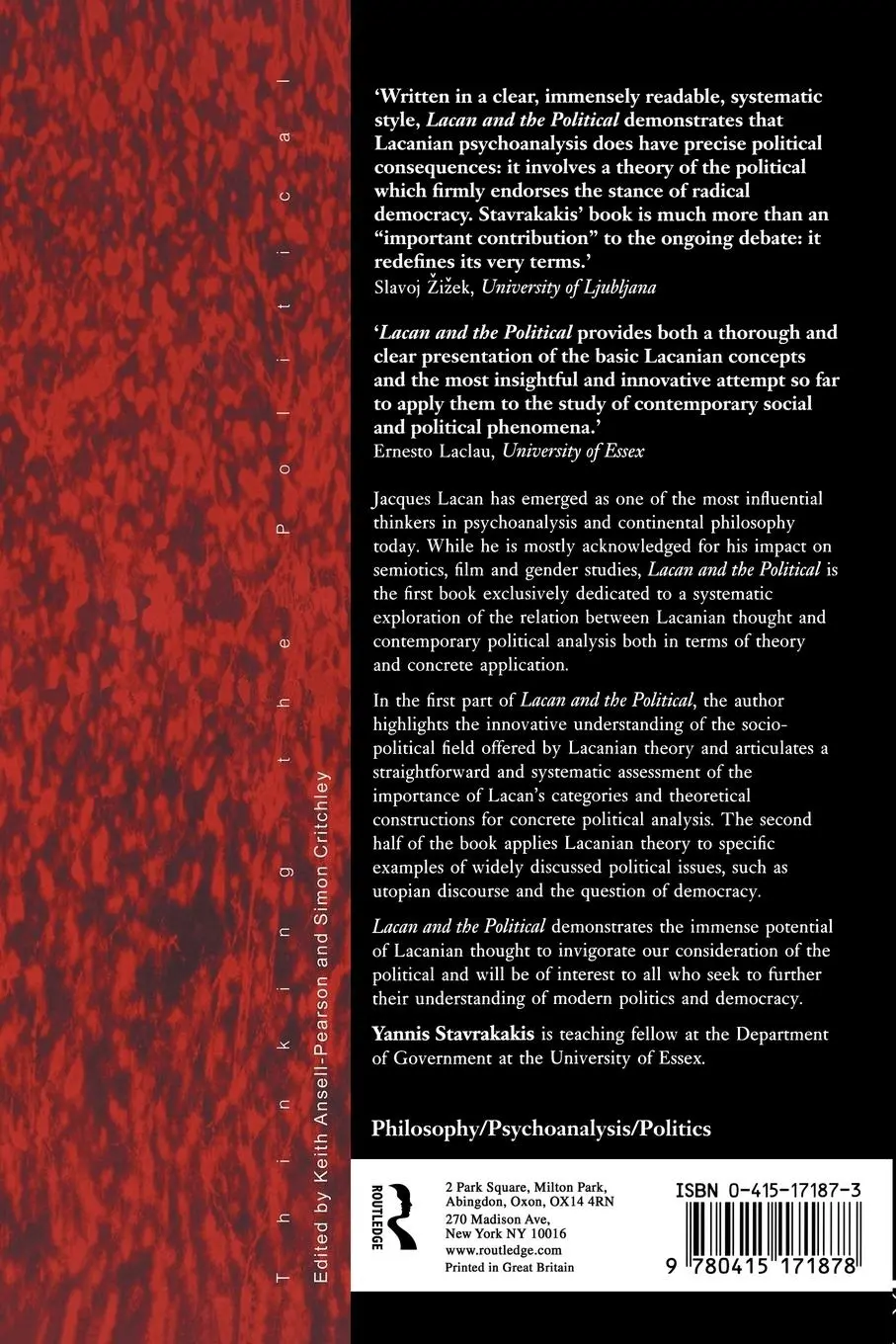 Rückseite: 9780415171878 | Lacan and the Political | Yannis Stavrakakis | Taschenbuch | Englisch