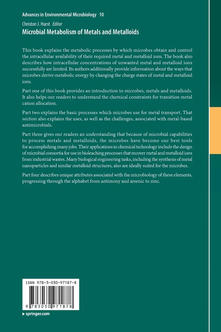 Rückseite: 9783030971878 | Microbial Metabolism of Metals and Metalloids | Christon J. Hurst