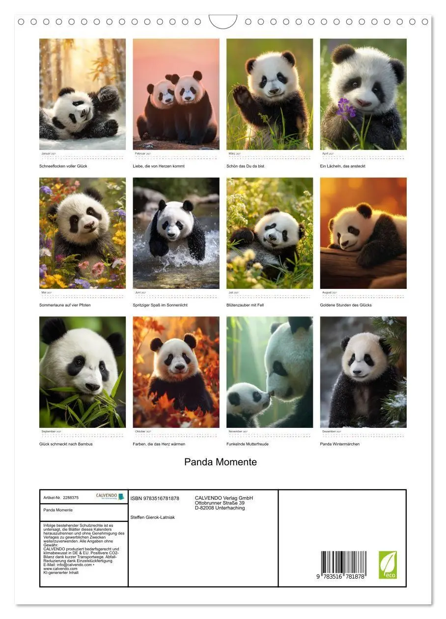 Bild: 9783516781878 | Panda Momente (Wandkalender 2027 DIN A3 hoch), CALVENDO Monatskalender