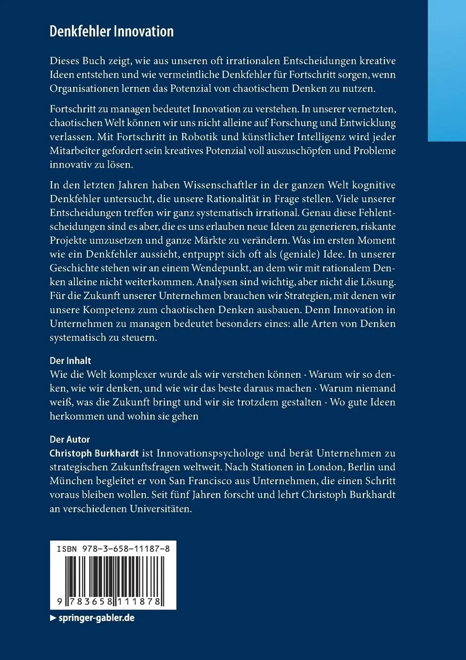 Rückseite: 9783658111878 | Denkfehler Innovation | Christoph Burkhardt | Taschenbuch | ix | 2017