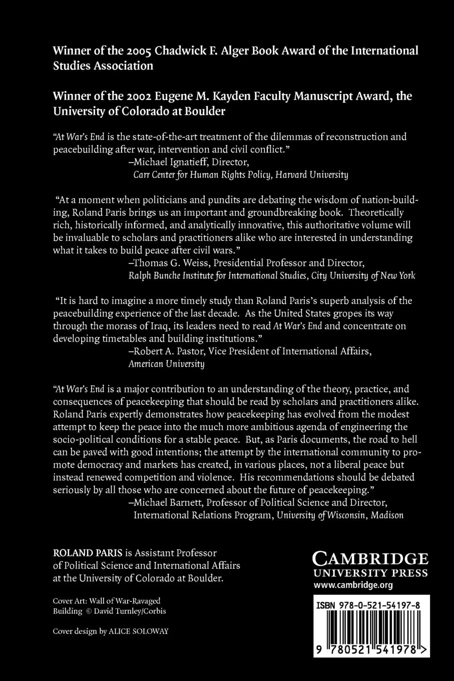 Rückseite: 9780521541978 | At War's End | Building Peace After Civil Conflict | Roland Paris